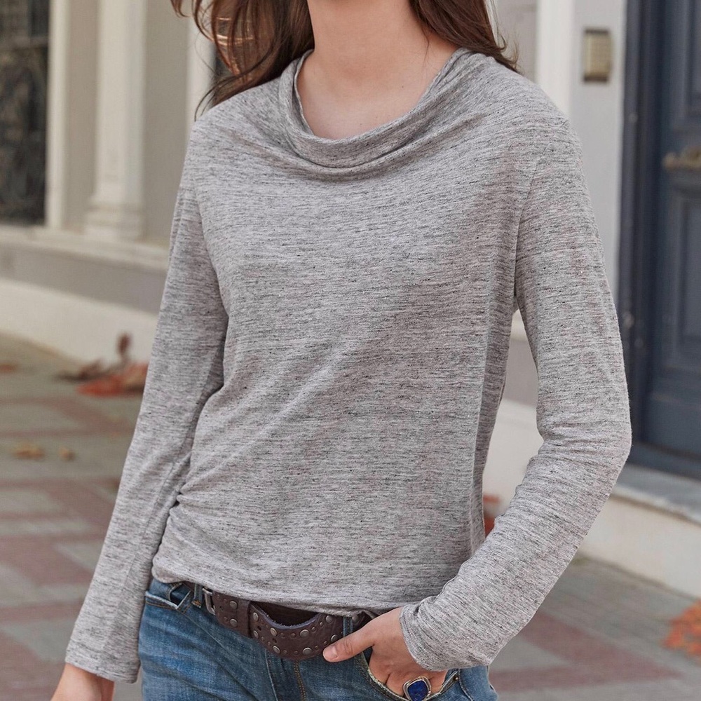 Sundance Purist 100% Linen Cowl Neck Semi-Fitted Heather Gray Top Size Small